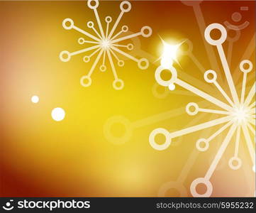 Christmas yellow color abstract background with white transparent snowflakes. Holiday winter template, New Year layout