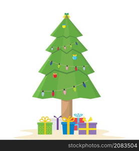 christmast tree and gift box vector illustration design template web