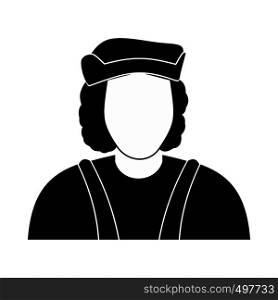 Christopher Columbus costume icon. Black simple style. Christopher Columbus costume icon
