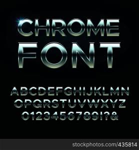 Chrome metal vector font. Steel metallic alphabet letters. Alphabet chrome silver, metal letter illustration. Chrome metal vector font. Steel metallic alphabet letters