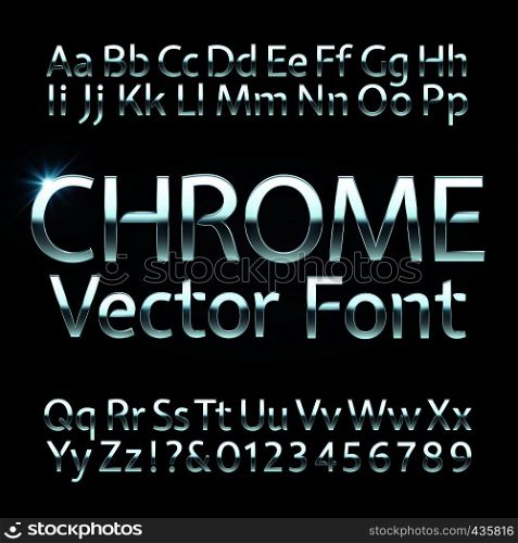 Chrome, steel or silver letters and numbers vector alphabet. Metallic typeface, font. Steel chrome alphabet and silver numers illustration. Chrome, steel or silver letters and numbers vector alphabet. Metallic typeface, font