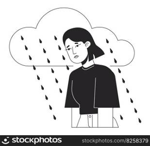 Chronic depression bw concept vector spot illustration. Woman experiencing low mood 2D cartoon flat line monochromatic character for web app UI design. Dysthymia editable outline hero image. Chronic depression bw concept vector spot illustration