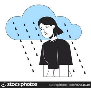 Chronic depression flat line concept vector spot illustration. Woman experiencing low mood 2D cartoon outline character on white for web app UI design. Dysthymia editable colorful hero image. Chronic depression flat line concept vector spot illustration