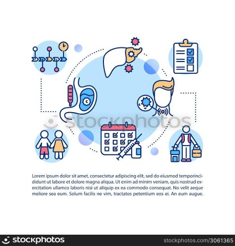 Chronic diseases concept icon with text. PPT page vector template. Respiratory and gastrointestinal infections treatment. Brochure, magazine, booklet design element with linear illustrations. Chronic diseases concept icon with text