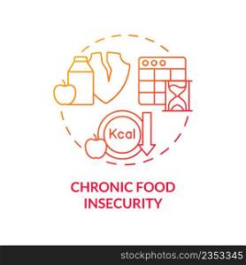 Chronic food insecurity red gradient concept icon. Persistent condition. Types of food insecurity abstract idea thin line illustration. Isolated outline drawing. Myriad Pro-Bold fonts used. Chronic food insecurity red gradient concept icon
