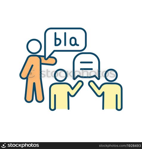 Chronic interrupter RGB color icon. Interrupting other people conversation. Disrespectful behavior. Negatively affecting relationships. Isolated vector illustration. Simple filled line drawing. Chronic interrupter RGB color icon