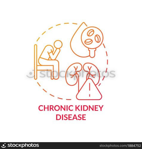 Chronic kidney disease concept icon. Hypertension cause abstract idea thin line illustration. Organ inflammation. Health problem. Low red blood cells. Vector isolated outline color drawing. Chronic kidney disease concept icon