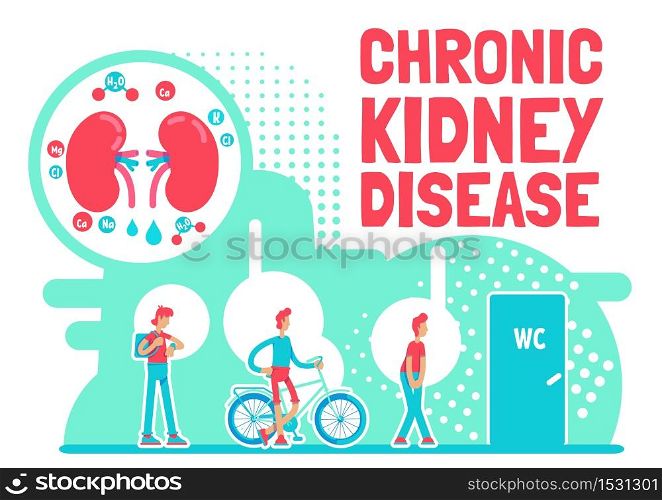 Chronic kidney disease poster flat vector template. Abdominal body pain from illness. Brochure, booklet one page concept design with cartoon characters. Internal organ health flyer, leaflet . ZIP file contains: EPS, JPG. If you are interested in custom design or want to make some adjustments to purchase the product, don&rsquo;t hesitate to contact us! bsd@bsdartfactory.com. Chronic kidney disease poster