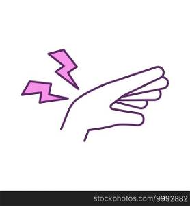 Chronic wrist pain RGB color icon. Swelling reduction. Dull, aching pain. Sprains, fractures from injuries. Chronic cr&ing. Arthritis and carpal tunnel syndrome. Isolated vector illustration. Chronic wrist pain RGB color icon