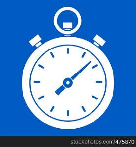 Chronometer icon white isolated on blue background vector illustration. Chronometer icon white