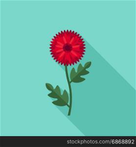 Chrysanthemum flower icon. Flower icon in flat style. Vector simple illustration of red chrysanthemum flower.