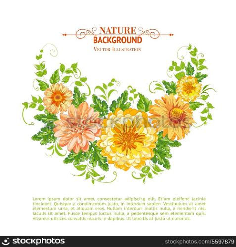 Chrysanthemum garland composition. Vector illustration.