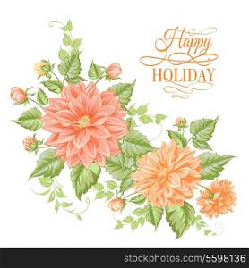 Chrysanthemum holiday card for your design. Vector illustration.