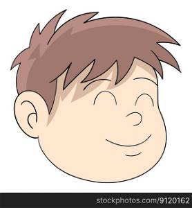 Chubby cheeked boy head emoticon smiling friendly. vector design illustration art