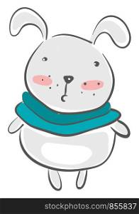 Chubby hare with neck scarf vector or color illustration