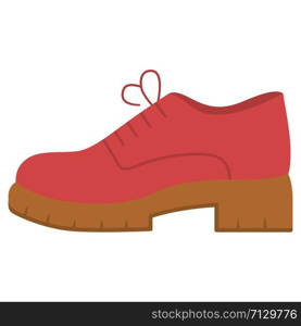 Chunky brogues red flat color icon. Women trendy oxford shoes side view. Stylish formal lace ups, elegant footwear design. Female fall, spring office wear fashion. Vector silhouette illustration