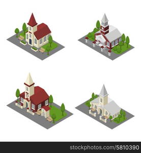 Church 3d building and isometric cathedrals and chapels isolated vector illustration. Church Building Isometric