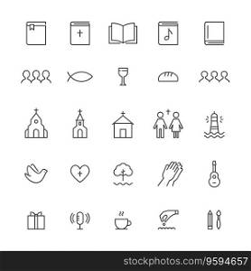 Church and christian community flat outline icons vector image
