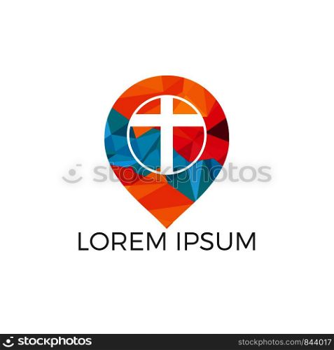 Church and map pointer logo design. Church and gps locator symbol or icon.