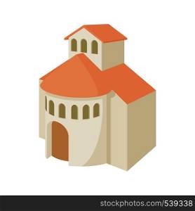 Church building icon in cartoon style on a white background. Church building icon, cartoon style