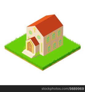 Church building icon. Isometric illustration of church building vector icon for web. Church building icon, isometric style