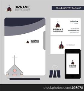 Church Business Logo, File Cover Visiting Card and Mobile App Design. Vector Illustration