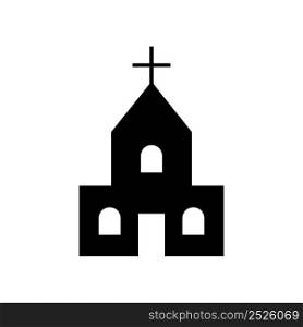 Church. Church icon isolated on white and background. Black chapel icon. Pictogram of christian, catholic and baptism building with cross. Chapel with steeple and cross. Vector.