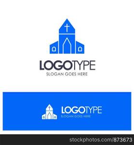Church, House, Easter, Cross Blue Solid Logo with place for tagline