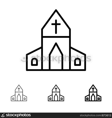 Church, House, Easter, Cross Bold and thin black line icon set