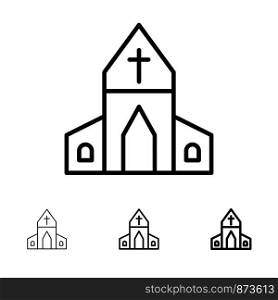 Church, House, Easter, Cross Bold and thin black line icon set