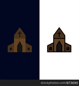 Church, House, Easter, Cross Icons. Flat and Line Filled Icon Set Vector Blue Background