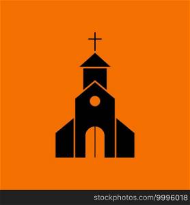 Church Icon. Black on Orange Background. Vector Illustration.