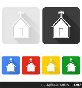 Church icon set. Vector illustration of church icon on colorful buttons