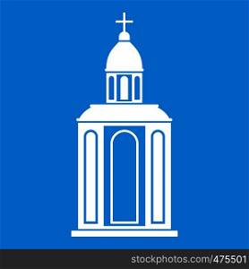 Church icon white isolated on blue background vector illustration. Church icon white