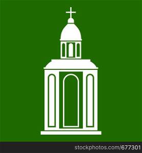 Church icon white isolated on green background. Vector illustration. Church icon green