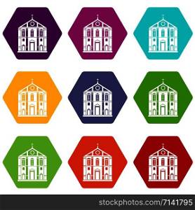 Church icons 9 set coloful isolated on white for web. Church icons set 9 vector