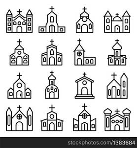 Church icons set. Outline set of church vector icons for web design isolated on white background. Church icons set, outline style