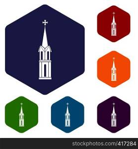 Church icons set rhombus in different colors isolated on white background. Church icons set