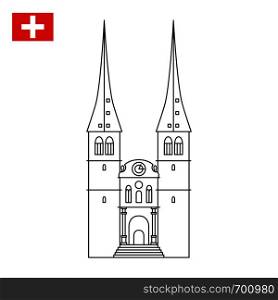Church of St. Leodegar in Lucerne, Switzerland. Landmark icon in flat style. Swiss national attractions. Vector illustration. Church of St. Leodegar in Lucerne, Switzerland.