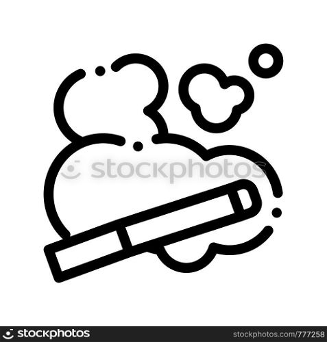 Cigarette And Smoke Steam Vector Thin Line Icon. Smoking Cigarette Environmental Pollution, Fume Smog Smoulder Air Linear Pictogram. Dirty Soil And Water Contour Illustration. Cigarette And Smoke Steam Vector Thin Line Icon