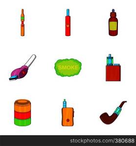 Cigarette icons set. Cartoon illustration of 9 cigarette vector icons for web. Cigarette icons set, cartoon style