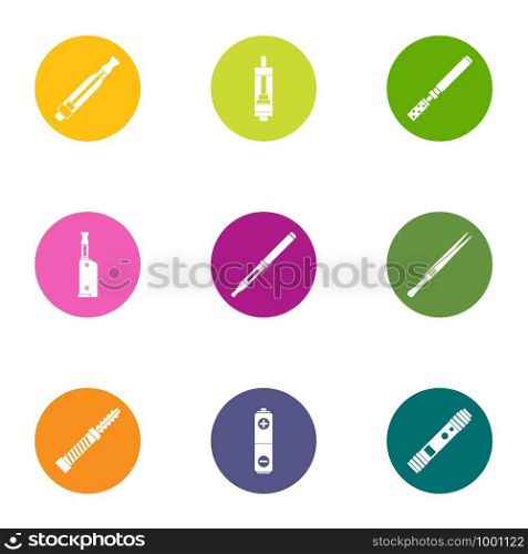 Cigarette icons set. Flat set of 9 cigarette vector icons for web isolated on white background. Cigarette icons set, flat style