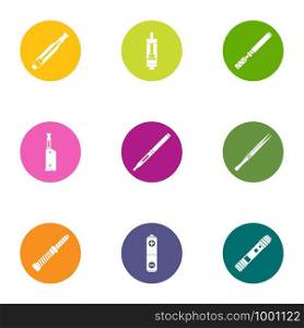 Cigarette icons set. Flat set of 9 cigarette vector icons for web isolated on white background. Cigarette icons set, flat style