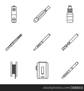 Cigarette icons set. Outline illustration of 9 cigarette vector icons for web. Cigarette icons set, outline style