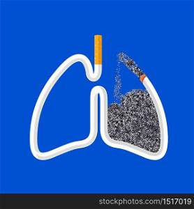 Cigarette in abstract human lung. Stop smoking concept. World no tobacco day. Smoking is harmful to human organs. Resulting in organ damage and premature. Illustration.