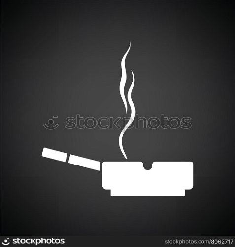 Cigarette in an ashtray icon. Black background with white. Vector illustration.