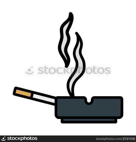 Cigarette In An Ashtray Icon. Editable Bold Outline With Color Fill Design. Vector Illustration.