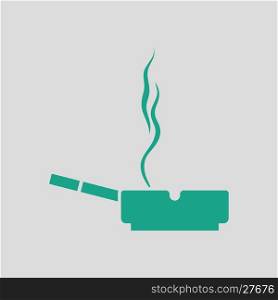 Cigarette in an ashtray icon. Gray background with green. Vector illustration.