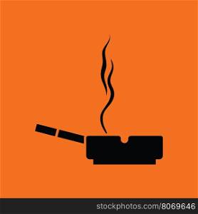 Cigarette in an ashtray icon. Orange background with black. Vector illustration.