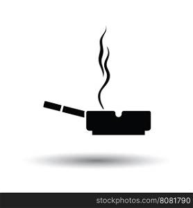 Cigarette in an ashtray icon. White background with shadow design. Vector illustration.
